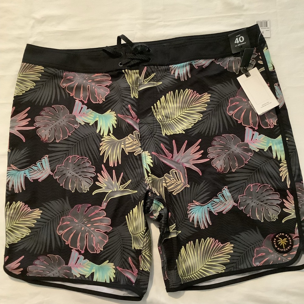 Rip Curl Black Tropical Leaf Swim Shorts